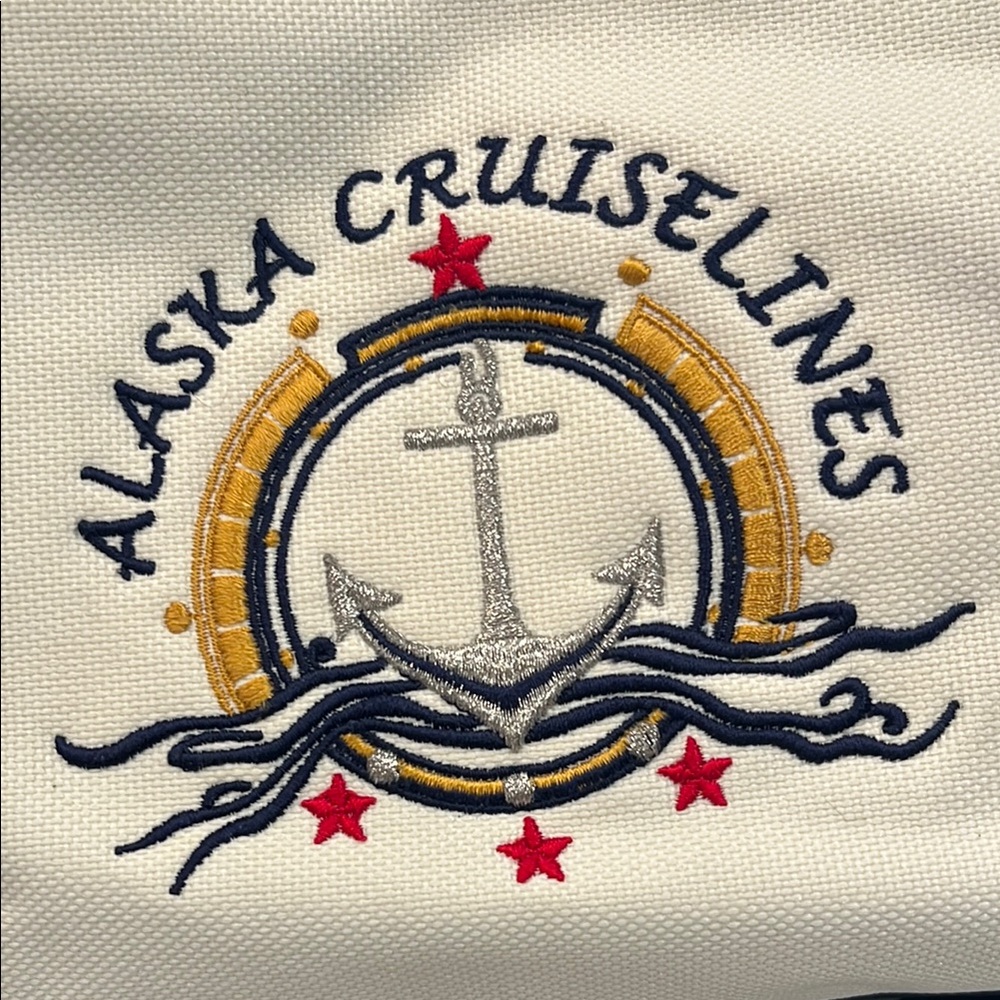 Seaside Duffle Alaska Cruiselines Embroidered Patch Duffle Bag Stucco & Navy New